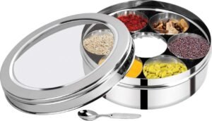 DF201210061 Stainless Steel Masala (Spice) Box/Dabba/Organizer with See Through Lid with 7 Containers Medium Size Pack of 1