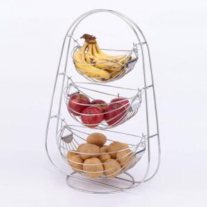 DF201210017 Ganesh Stainless Steel Triple Step Swing Fruit & Vegetable Basket for Kitchen/Fruit Basket for Dining Table/Fruit & Vegetable Storage G8Basket