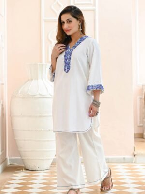 Cotton top And palazzo set - White