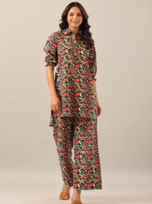 "Discover our stylish printed top and palazzo co-ord set, offering comfort and fashion in one ensemble. Available in various prints and sizes!"