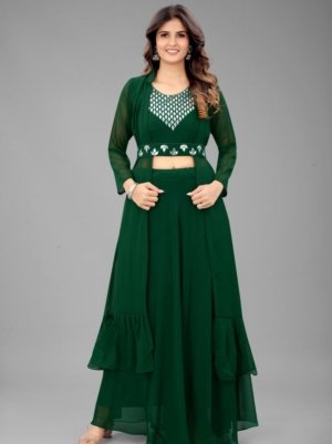 Full stich Georgette lehnga choli adn Jecket 2 piece set Fabric : Georgette Size : S, M, L, XL, XXL, XXXL Sleeves : 3/4 Sleeve Lining : Heavy American Crepe