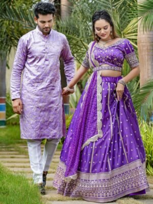 Purple Lehenga Choli With Kurta For Couple