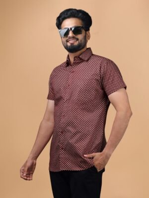 Men Geometric Print Tailored Fit Shirt Maroon