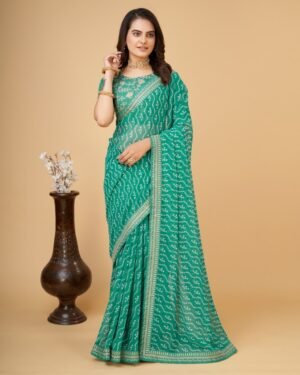 Bandhani Printed Saree Green