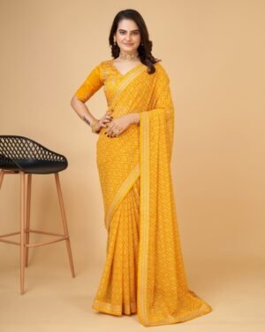 Bandhani Printed Saree Yellow