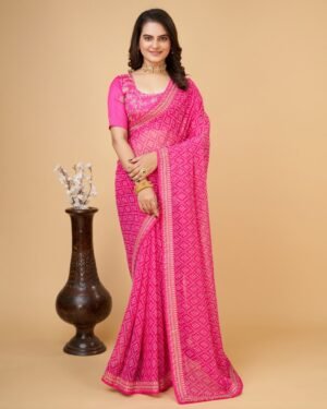 Rani Pink Bandhani Printed Saree