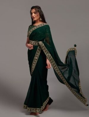 Chinnon Party Wear Saree Green