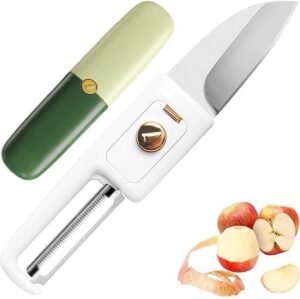 Holiday Multifunctional 2 in 1 Stainless Steel Fruit Knife Peeler, Fruit and Vegetable Peeler Dual-Use Knife, Outdoor Kitchen Tools Portable Peeling Fruit Peeler (2 in 1 Knife)