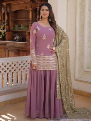 Georgette with Sequins Embroidered Palazzo Suit Stitched