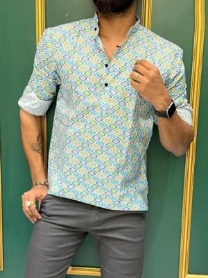 PRINTED MENS SHORT KURTA