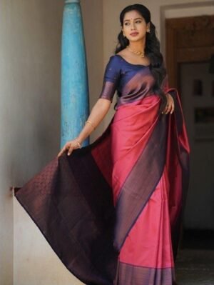 Silk Traditional Saree in Pink and Blue with Weaving work Pink Blue