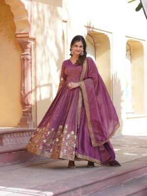 Traditional Long Gown Anarkali For Rakhi Wine