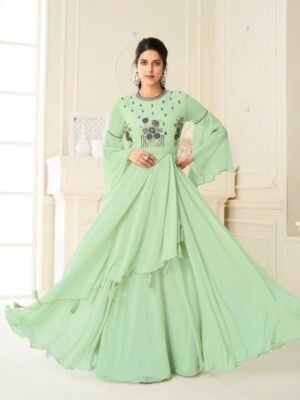 Solid Georgette Stitched Flared/A-line Gown (Light Green)