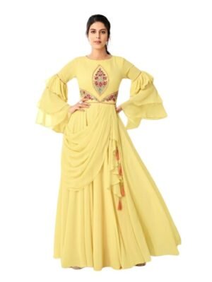 Women Embroidered Georgette Anarkali Kurta (Yellow)