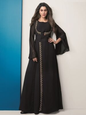 Women Georgette Anarkali Gown Dress (Black)