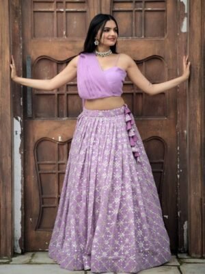 Trendy Lavender Color Lehenga With Fancy Blouse