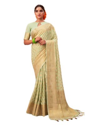 Women's Kanjeevaram Silk Saree Beautiful Zari Work Partywear Sari Traditional Silk Saree Designer Saree With Unstitched Blouse Pista