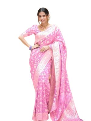 Light Pink Pure Soft Art Silk Saree With Twirling Blouse Piece Beautiful Rich Pallu & Jasicured Work On All Over