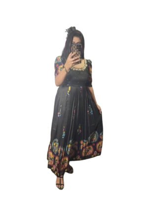 Chinon Charm Kalamkari Gown-Black