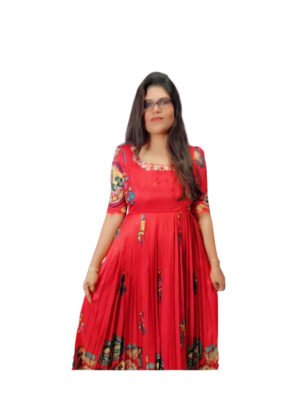 Chinon Charm Kalamkari Gown -Red