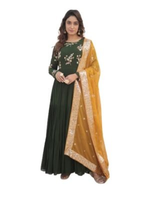 Georgette Flared Anarkali Kurti with Dupatta and Sequin Embroidery Bodice