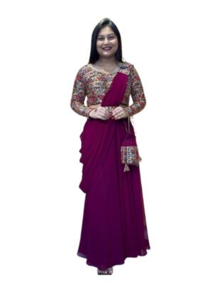 New Designer Party Wear Lehenga Saree With Stitch Blouse and Purse-Purple