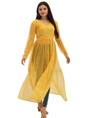 YELLOW NAYRA CUT FLORAL DIGITAL PRINT KURTI