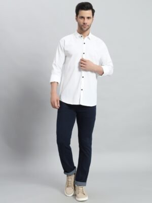 Men Trending popcorn fabric White shirt