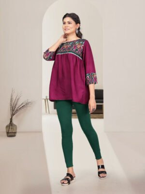 Patola Printed Women designer Top ( Wine, Red )