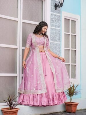 Indowestern Pink Color Lehenga Choli With Shrug