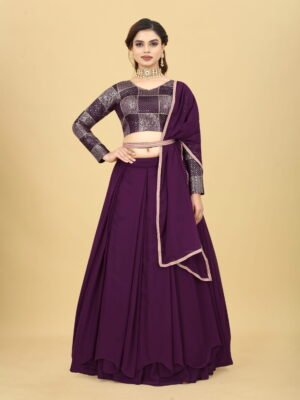 Lehenga Choli Set With Waist Belt In Purple Color